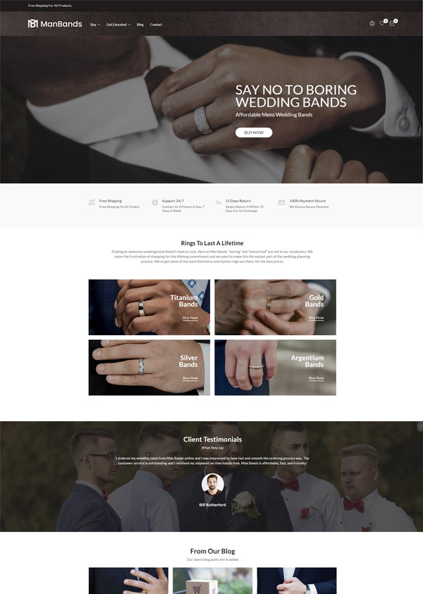 WordPress Shopping Cart Website to buy Mens Wedding Bands