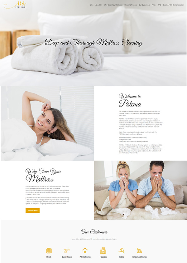 WordPress Website Design for Potema Mattress Cleaning Company in South Africa